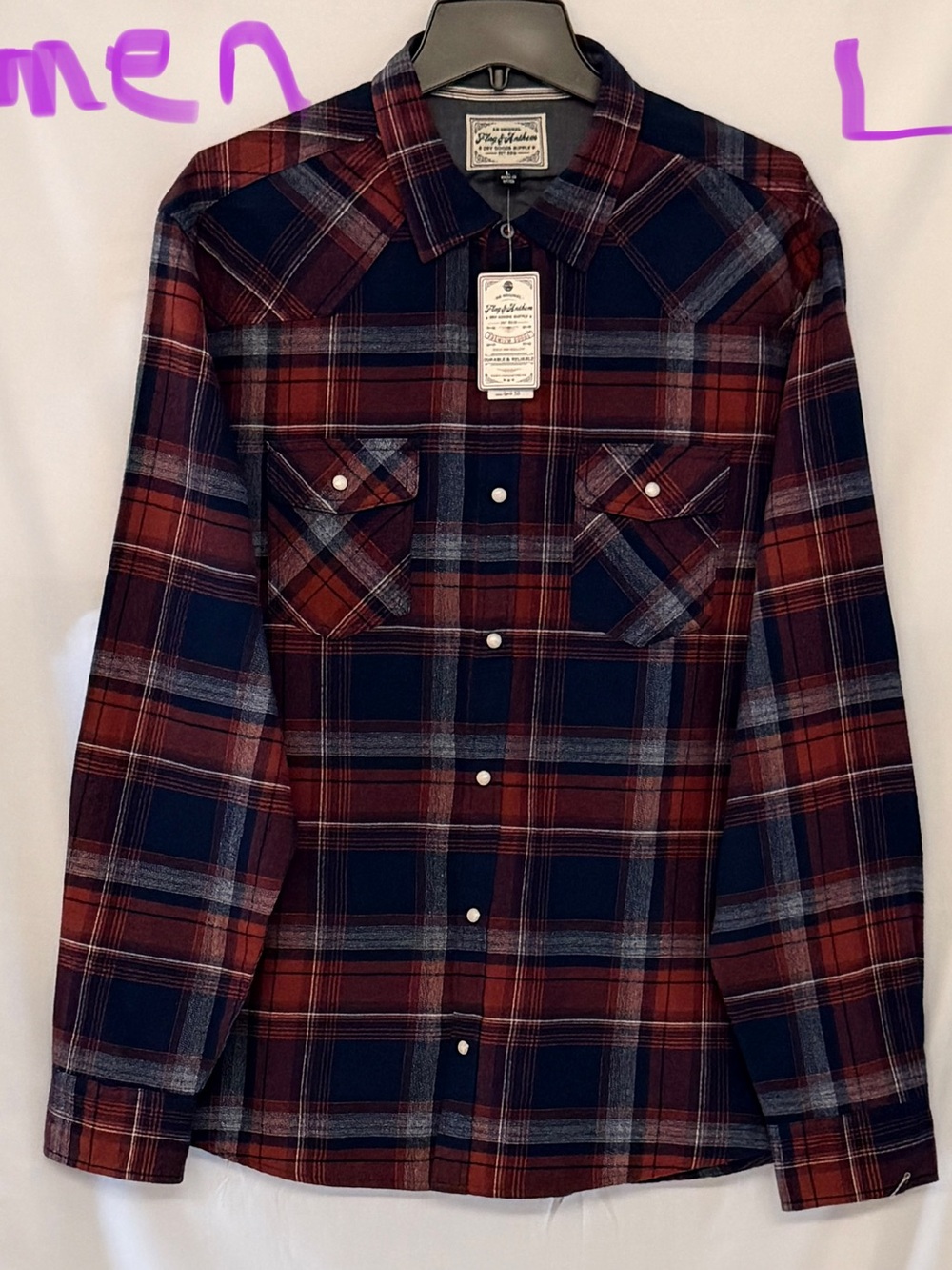 Men's Plaid Button-Down Shirt - Navy & Red